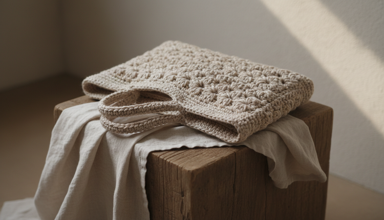 Detalle del punto de crochet de un bolso hecho a mano