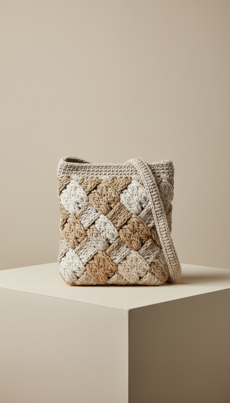 Bolso de crochet MOON tejido a mano en tonos arena